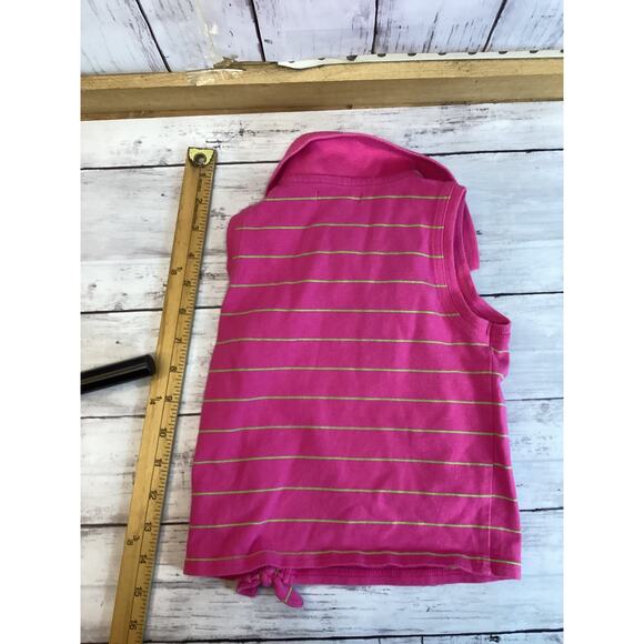 Chaps EST 1978 Girls Polo Size 5 Pink Stripes Collared Knotted Side Sleeveless - Picture 3 of 3